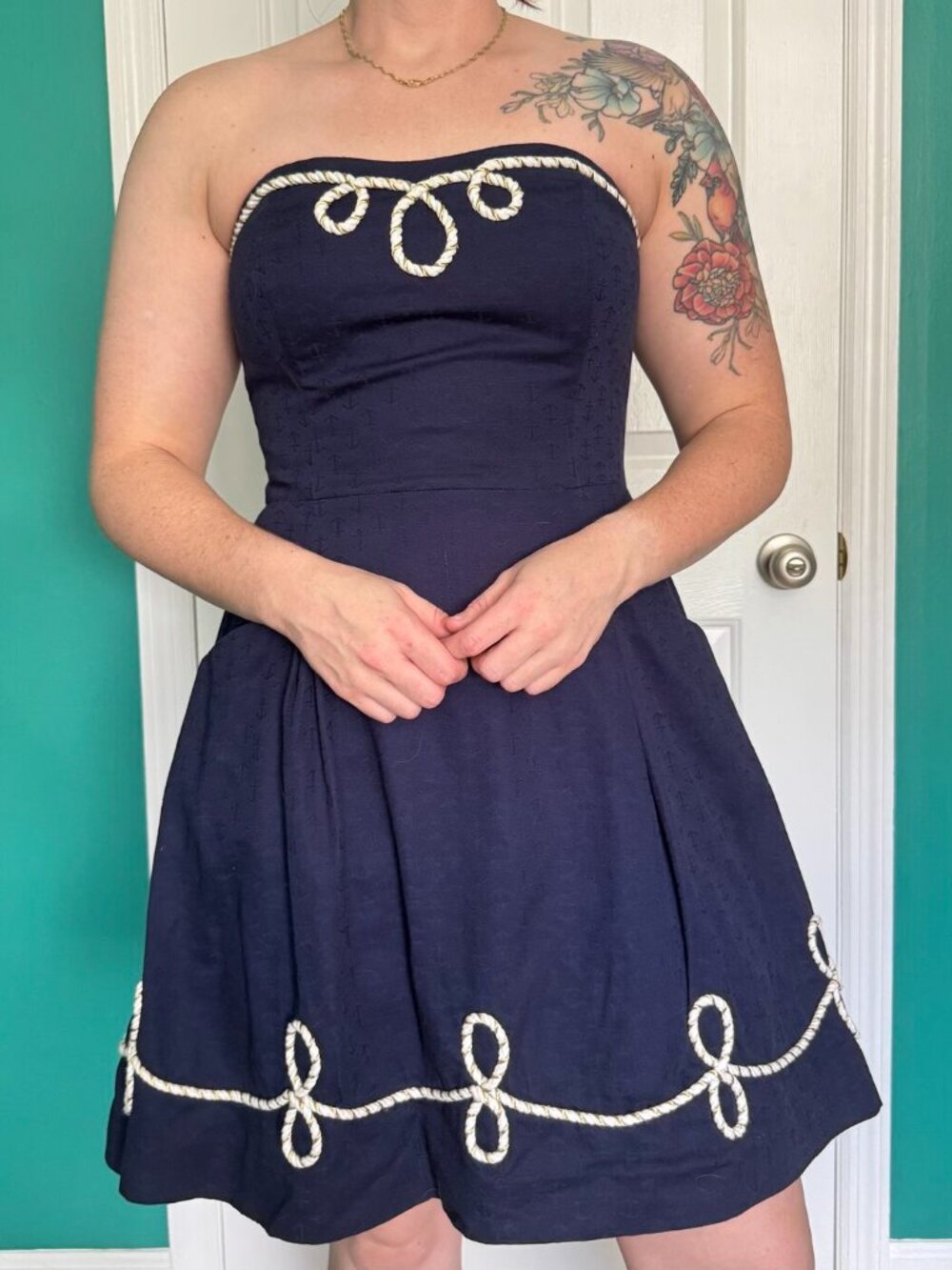 Lilly Pulitzer Navy Rope Trim Strapless Dress